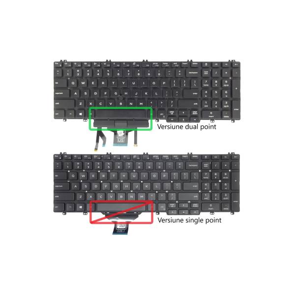 Tastatura Laptop, Dell, TCWPM, 0TCWPM, M25NK, 0M25NK, iluminata, neagra, Dual Point, layout US