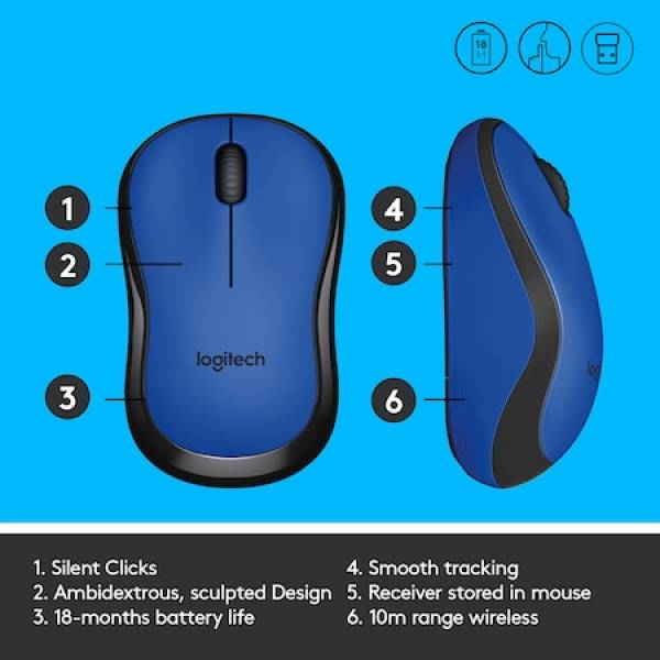 Mouse Logitech M220 Silent, Wireless, Blue