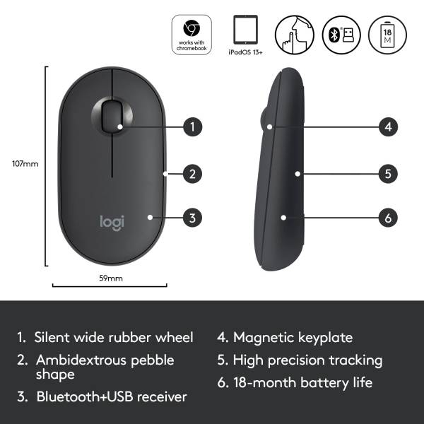 Mouse wireless Logitech Pebble M350, Grafit